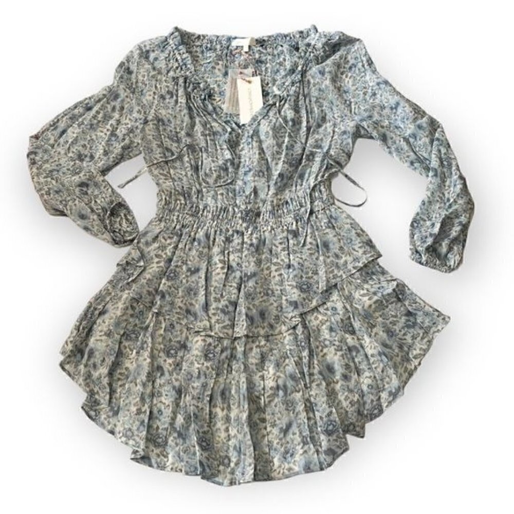 LoveShackFancy Popover‎ Mini Floral Dress in Ocean Breeze  Size P, NWT - Picture 5 of 15